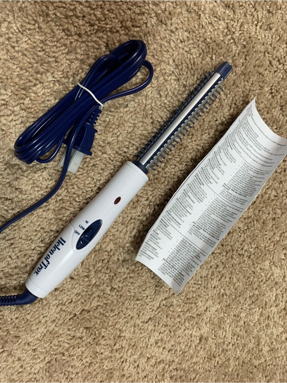White and Blue Heated Brush Iron